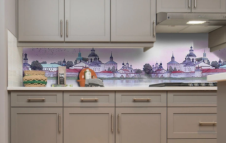 Кухонный фартук на стену Древний замок (наклейка для кухни ПВХ пленка скинали) Архитектура Розовый 60х200 см - изображение 4