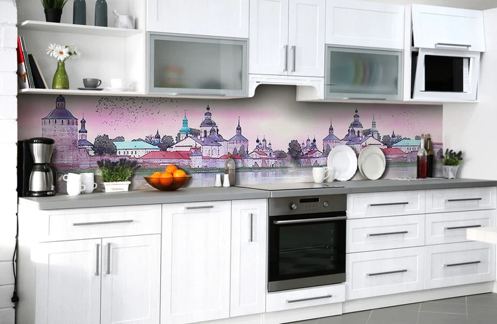 Кухонный фартук на стену Древний замок (наклейка для кухни ПВХ пленка скинали) Архитектура Розовый 60х200 см - изображение 5
