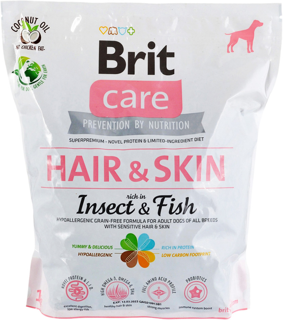 Сухий корм для собак Brit care hair&skin insect&fish 1 кг (8595602550128) - зображення 1