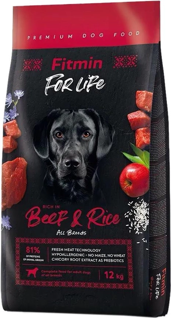 Karma sucha dla psów z nadwrażliwością pokarmową Fitmin dog for life wołowina z ryżem 12 kg (8595237034109) - obraz 1