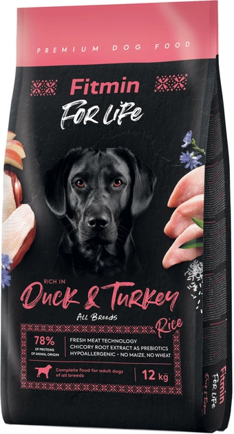 Сухий корм для дорослих собак Fitmin dog for life качка, індичка 12 кг (8595237034116) - зображення 1
