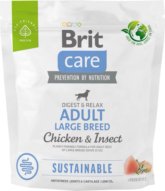 Karma sucha dla psów dorosłych Brit care dog sustainable adult chicken insect 1 kg (8595602558766) - obraz 1