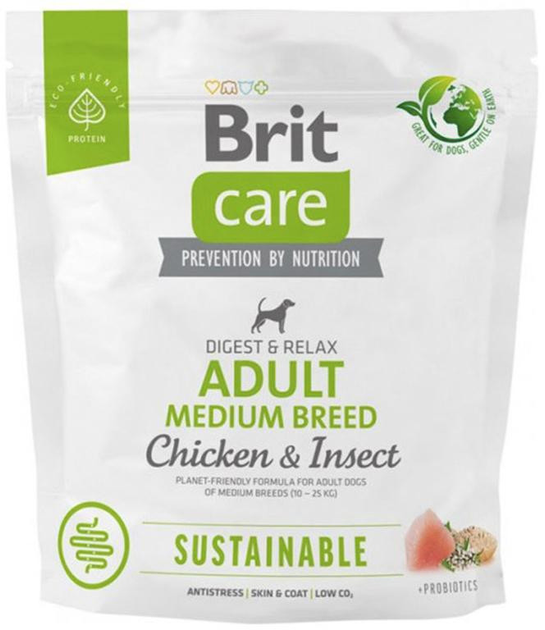 Сухий корм для дорослих собак Brit care sustainable adult med chicken insect 1 кг (8595602558704) - зображення 1