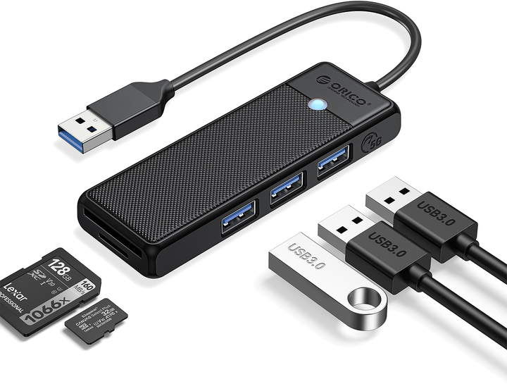 Hub USB Orico 3 x USB-A 5 Gb/s Czarny (PAPW3AT-U3-015-BK-EP) - obraz 2