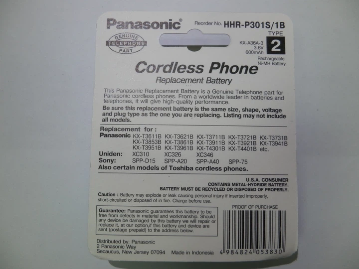 Акумулятор до стаціонарного телефону Panasonic P-P301 ( KX-A36A 3,6 v 600mAh ) (TYPE 2) - зображення 2