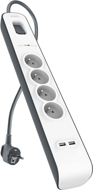 Listwa przeciwprzepięciowa Belkin 2M, 4-portowa + 2x USB-A 2.4A, 525J (BSV401CA2M) - obraz 1