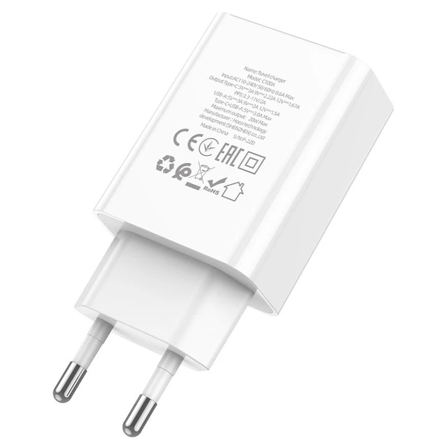 Сетевое зарядное устройство HOCO C100A PD20W+QC3.0 White - изображение 2