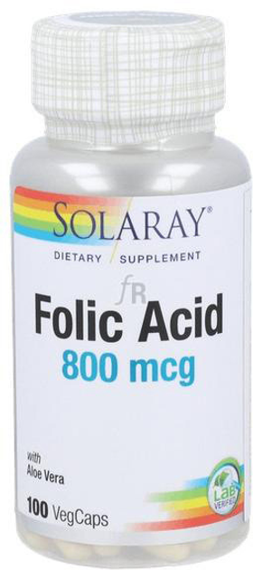 Kwas foliowy Solaray Acido Folico 800 mg 100 kapsułek (76280238624) - obraz 1