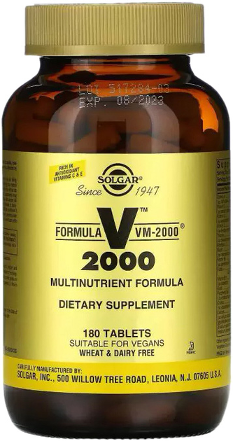 Kompleks witamin i minerałów Solgar Formula VM 2000 Multi-Nutrient, 180 Tablets (33984004399) - obraz 1