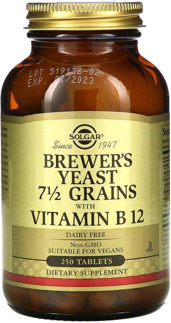 Suplement diety Solgar Brewer's Yeast 7 1/2 Grains with Vitamin B 12 250 Tabs (33984004009) - obraz 1