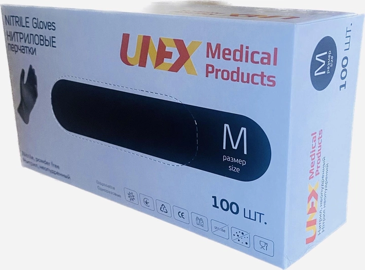 Рукавички нітрилові неопудрені нестерильні чорні UNEX Medical Products розмір M - зображення 1