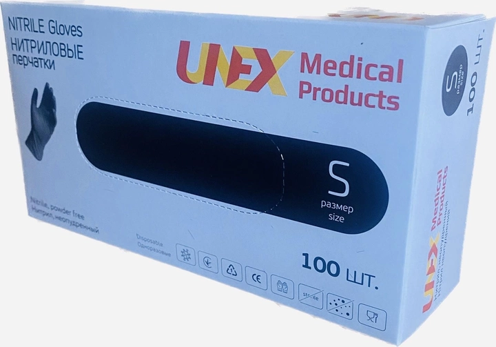 Рукавички нітрилові неопудрені нестерильні чорні UNEX Medical Products розмір S - зображення 1