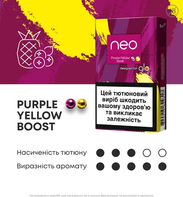 Блок стиков для нагревания табака glo STIKS NEO DEMI PURPLE YELLOW