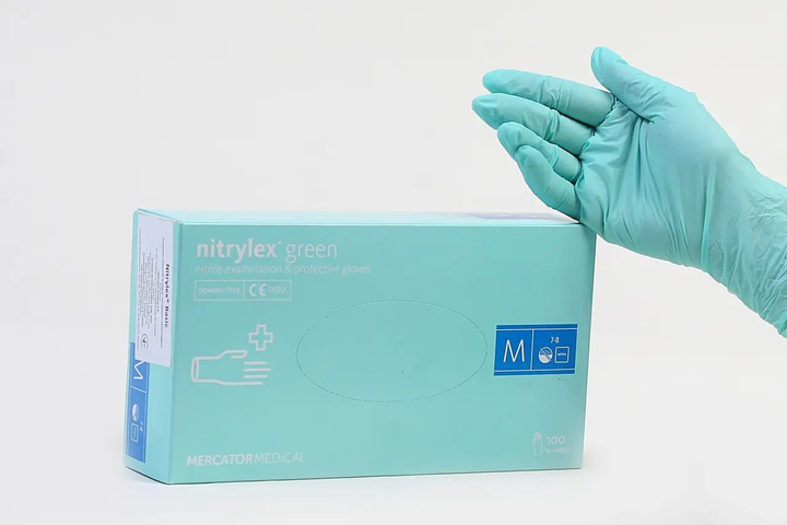 Нітрилові рукавички нестерильні неопудрені Nitrylex Classic M 100 шт зелені - зображення 1