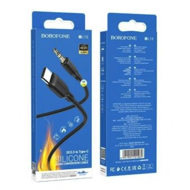Аудіокабель BOROFONE BL18 Type-C to 3.5mm male, silicone, 1m, Black (6941991101069) - Фото 4 Аудіокабель BOROFONE BL18 Type-C to 3.5mm male, silicone, 1m, Black (6941991101069) - зображення 4