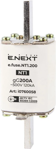 Предохранитель плавкий E.NEXT e.fuse.NT1.200, габарит 1, 200А i0760058 - Фото 1 Предохранитель плавкий E.NEXT e.fuse.NT1.200, габарит 1, 200А i0760058 - изображение 1