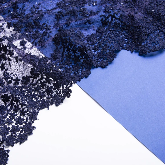 Тканина Гіпюр Иоланта т/синій м.п. - Фото 3 Тканина Гіпюр Иоланта т/синій м.п. - зображення 3