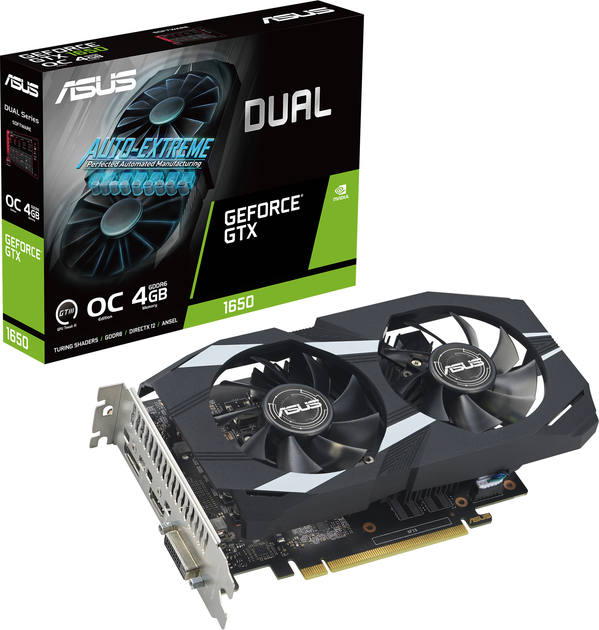 Відеокарта Asus PCI-Ex GeForce GTX 1650 Dual OC Edition Evo 4GB GDDR6  (128bit) (1785/12000) (DVI-D, HDMI, DisplayPort) (DUAL-GTX1650-O4GD6-P-EVO)  – фото, відгуки, характеристики в інтернет-магазині ROZETKA | Купити в  Україні: Києві, Харкові, Дніпрі,