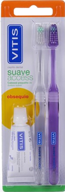 Zestaw do zębów Vitis Double Set Den Access Soft 2xToothbrush and Toothpaste 15 ml (8427426017443) - obraz 1