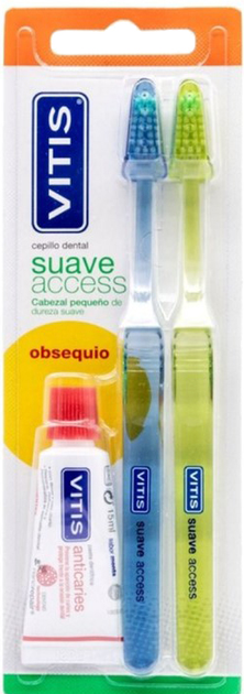 Zestaw do zębów Vitis Suave Access 2 Brushes + Vitis Anticaries Toothpaste 15 ml (8427426055667) - obraz 1
