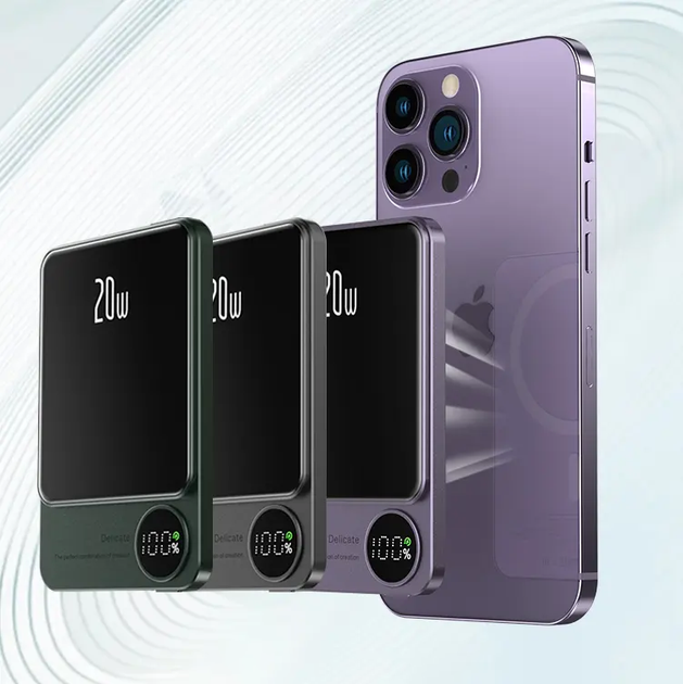 УМБ CYKE Q9 5000 mAh PD 20W MagSafe Wireless Powerbank Зелений - Фото 2 УМБ CYKE Q9 5000 mAh PD 20W MagSafe Wireless Powerbank Зелений - зображення 2