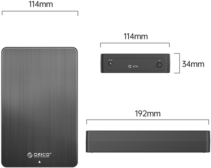 Kieszeń zewnętrzna Orico na dysk 3,5" SATA USB-C 6 Gbps alu (HM35C3-EU-BK-BP-A) - obraz 2