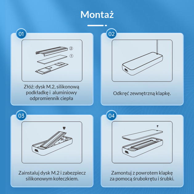 Kieszeń zewnętrzna Orico SSD M.2 NVMe 20 Gbps (M223C3-G4-GY-BP) - obraz 5