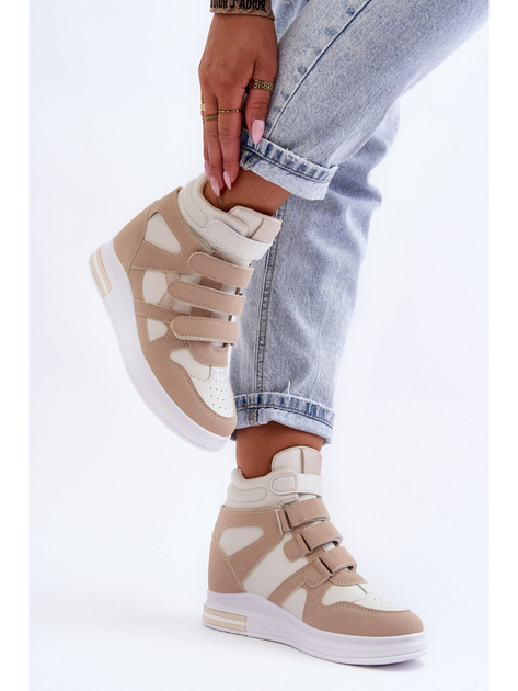 Sneakersy damskie na koturnie za kostkę na rzepy Inari 38 Beżowe (5905677435788) - obraz 3