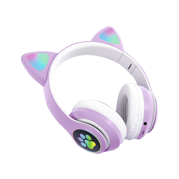 Наушники c кошачьими ушками CAT BL 4.2 c RGB подсветкой и MP3 плеером MicroSD, FM Фиолетовые - изображение 3
