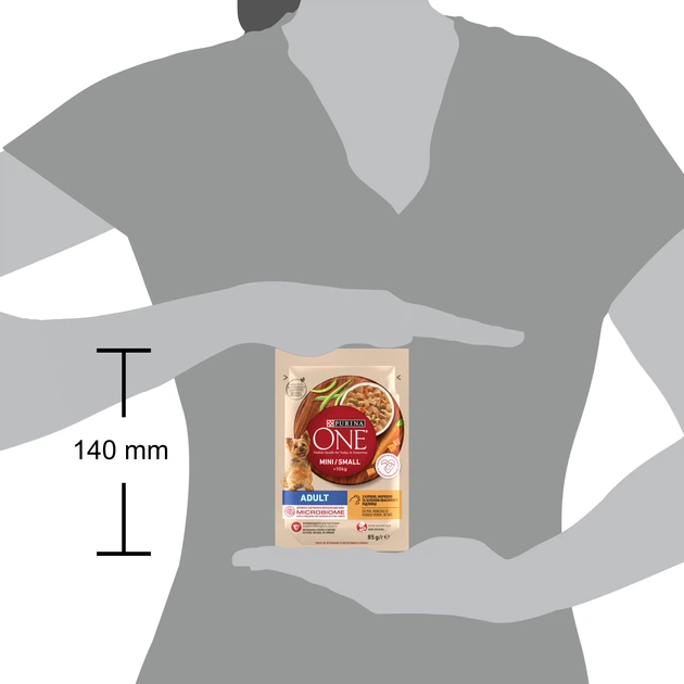 Упаковка влажного корма для собак Purina One Mini/Small кусочки в соусе с курицей, морковью и зеленой фасолью 26 шт по 85 г (8445290298256) - Фото 5 Упаковка влажного корма для собак Purina One Mini/Small кусочки в соусе с курицей, морковью и зеленой фасолью 26 шт по 85 г (8445290298256) - изображение 5