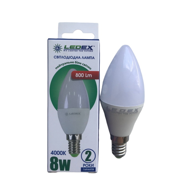 Світлодіодна лед LED лампа 8вт 8W 8ват Е14 свічка С37 4000К білий колір ...