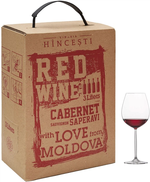 Вино Hincesti BAG IN BOX Каберне Совиньон Саперави красное полусухое 3 л 12% (4841685001601) - Фото 1 Вино Hincesti BAG IN BOX Каберне Совиньон Саперави красное полусухое 3 л 12% (4841685001601) - изображение 1