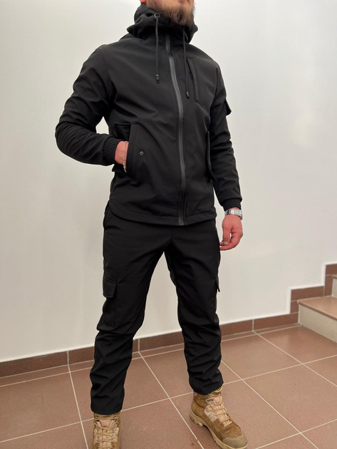 Тактический водоотталкивающий костюм из материала Softshell (куртка+штаны) M, Черный - изображение 2