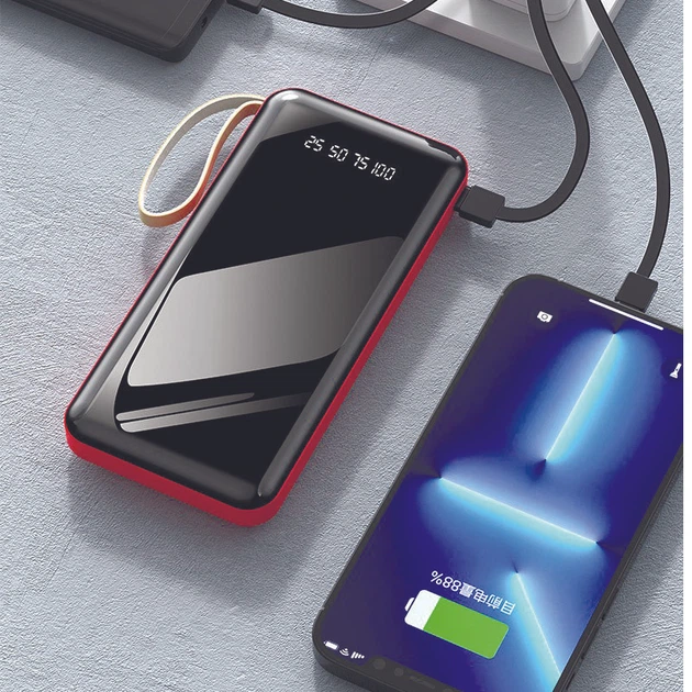 Power Bank повербанк ProTech 8000mAh LED фонарь, зарядный кабель 4в1 USB, Type-C, micro USB, Красный - изображение 3