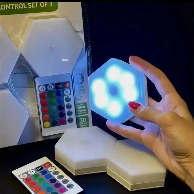 Модульный LED светильник сенсорный настенный шестигранный с пультом 3 шт UKC Белый - изображение 4