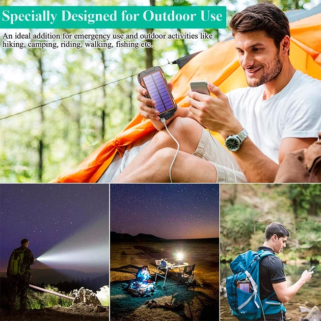Портативное зарядное Solar Power Bank with LED light 20000mAh PN-W20S IPX4 2xUSB/Type-C 18W/3A PD/QC Qi - изображение 7