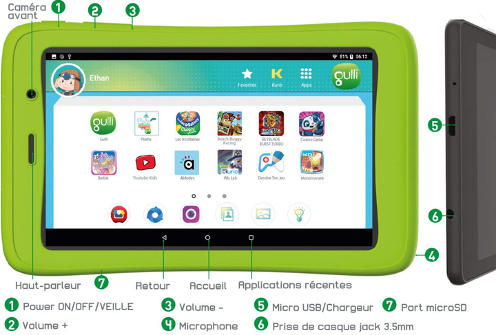 Планшет 7" Gulli Kurio 01618 1/8Gb 4 ядра Зеленый Factory Recertified g2 - Фото 2 Планшет 7" Gulli Kurio 01618 1/8Gb 4 ядра Зеленый Factory Recertified g2 - изображение 2