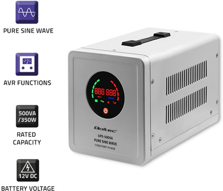 ДБЖ Qoltec Pure Sine Wave 500VA/350W Постійна фаза (50716) - зображення 5