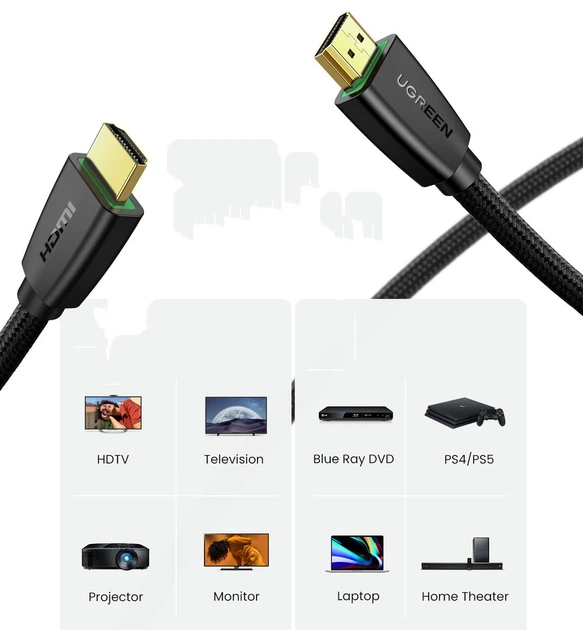 Кабель Ugreen HD118 HDMI High-End Cable Nylon Braid 3 м Black (UGR-40411) - изображение 3