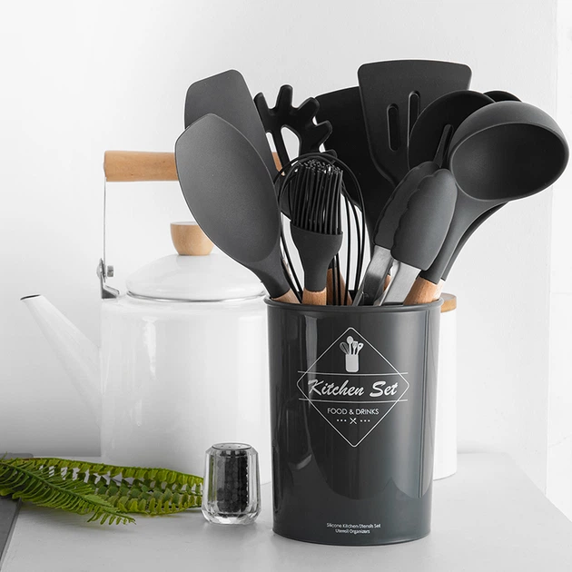 Набор кухонных принадлежностей TOPA Kitchen Set 12 предметов Силиконовый Серый - изображение 7