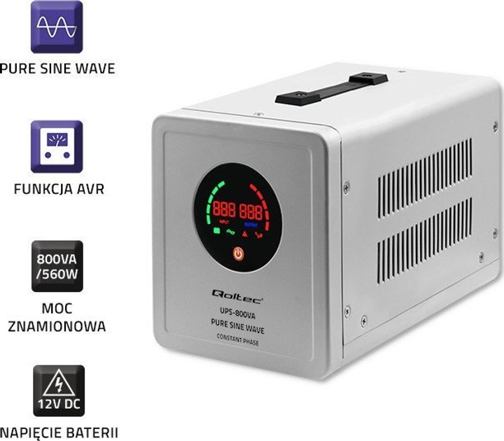 ДБЖ Qoltec Pure Sine Wave 800VA/560W Постійна фаза (50718) - зображення 5