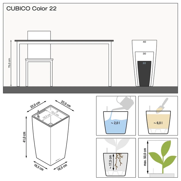Вазон Lechuza Cubico Color 22 серый 6 л - изображение 2