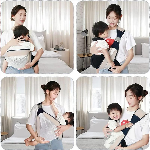 Рюкзак-переноска слинг для новорожденных Baby Sling / Бежевый Сетка/Хлопковое волокно - изображение 4
