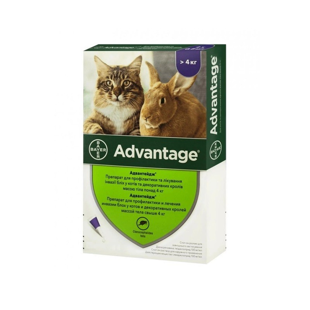 Капли Advantage Адвантейдж 80 для кошек от 4 до 8 кг против блох 1 шт ...