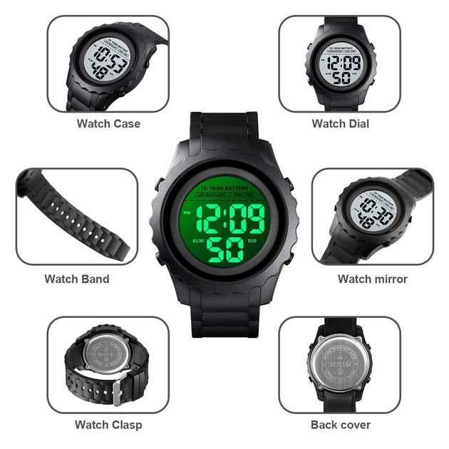 Наручные электронные часы Skmei 1625 Black Черные - изображение 2