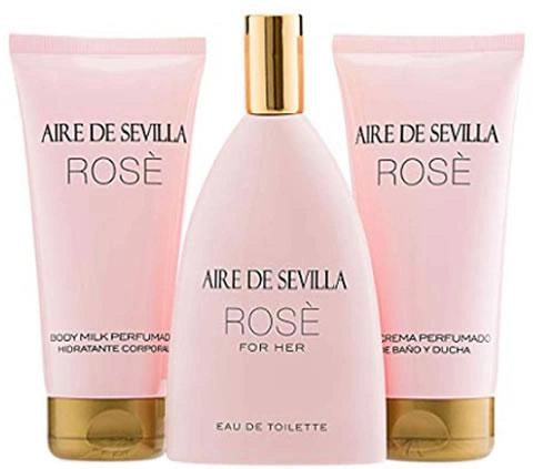 Zestaw damski Aire De Sevilla Rose Eau De Toilette Spray 150 ml + Peeling do twarzy 150 ml + Krem nawilżający 150 ml (8411047135921) - obraz 1