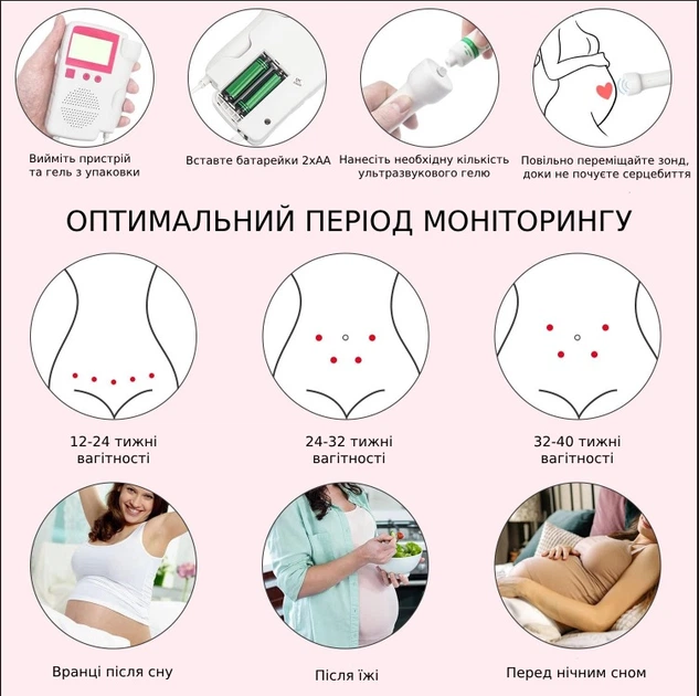 Портативный фетальный допплер Coilico, детектор сердцебиения плода, с дисплеем - изображение 8