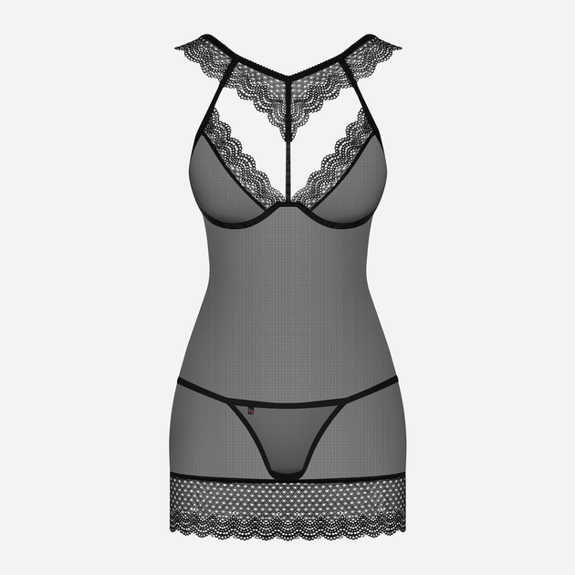 Комплект (нічна сорочка + трусики-стрінги) Obsessive 857-CHE-1 S/M Чорний (5901688218549) - зображення 3