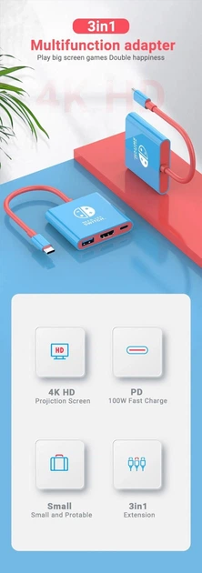 Адаптер 3в1 для Nintendo Switch/Macbook/Android/iPad/ПК (blue) - Фото 5 Адаптер 3в1 для Nintendo Switch/Macbook/Android/iPad/ПК (blue) - изображение 5