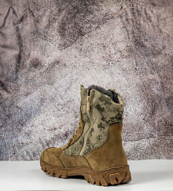 Тактические зимние кожаные берцы с овчинным мехом, тактическая обувь цвет койот 38 - изображение 2